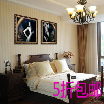 客厅卧室复古人体艺术有框画油画风景艺术画卧室壁画装饰画两联画