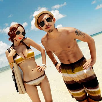 倾心。2015新款泳衣韩国代购情侣海边泳装比基尼游泳衣沙滩裤现货