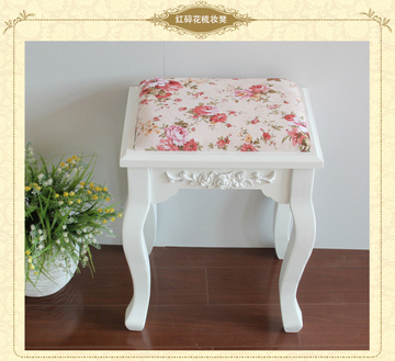 宜家韩式田园碎花海绵坐凳浮雕白色烤漆精美化妆凳子矮凳子特价