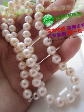 白透粉色8.0-8.5mm正圆无暇天然淡水珍珠项链时尚精致正品包邮287