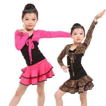 豹纹三件套少儿童拉丁舞裙拉丁舞服装舞蹈服装练功服拉丁长袖新款