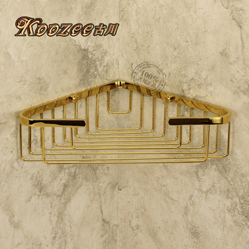 古川仿古镀钛金色三角篮欧式单层置物架全铜浴室收纳架卫浴挂件