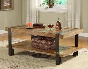 欧式复古实木铁艺茶几美式乡村客厅沙发边几防锈做旧法式小方桌