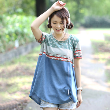 夏装新款韩版女装潮大码宽松上衣中长款打底衫印花短袖T恤女