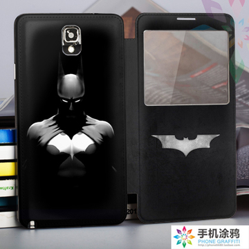 包邮三星 Note3 N9006 9008手机壳保护套黑色个性男士皮套 蝙蝠侠