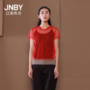 JNBY江南布衣 夏装新款女士透视性感短袖网纱T恤 5C36007
