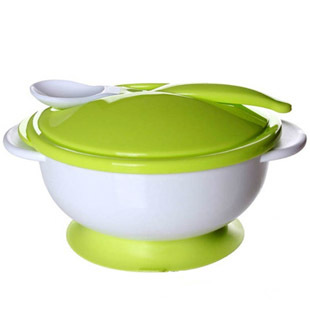 吸盘碗勺子套装吸壁碗带盖 宝宝学食吸盘碗训练防滑碗  软头勺
