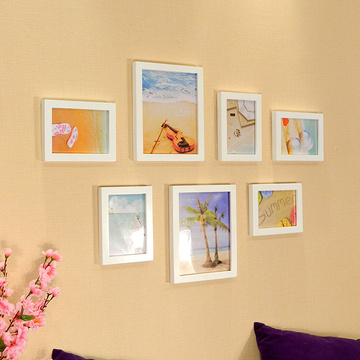 7框组合实木相框墙 小客厅小墙面照片墙