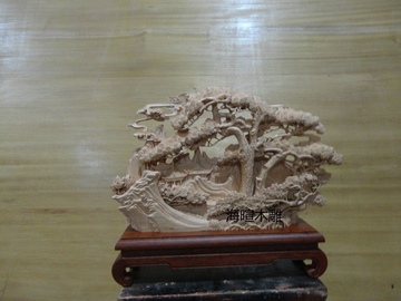 木雕 精雕  木雕工艺品 实木雕刻 摆件 花梨木雕 松树