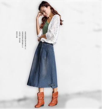2015韩版棉麻大码牛仔半身裙包臀牛仔裙厂家直销批发
