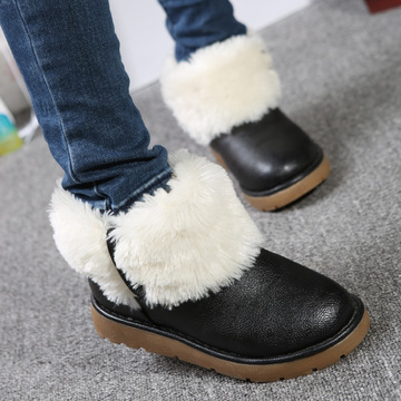 2015新款短靴欧美人造革雪地靴甜美可爱保暖细跟靴子平底圆头童鞋