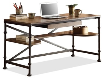 美式乡村铁艺书桌 防锈做旧办公桌 实木写字台 移动电脑桌子