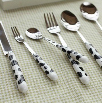 韩国创意奶牛花 精品不锈钢 西餐刀叉儿童勺勺子叉子西餐餐具套装