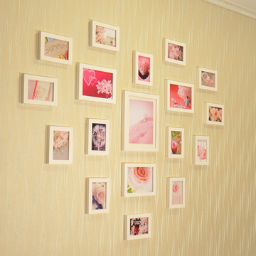 宜家 实木照片墙 客厅相框墙 创意心形照片墙组合 相片墙 18框