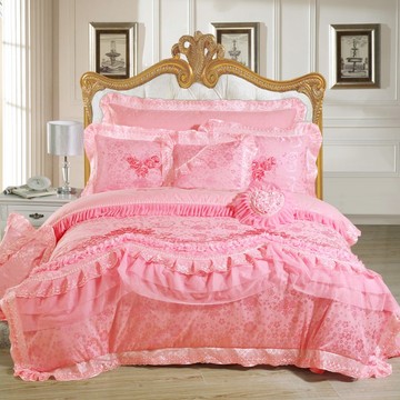 婚庆八件套 结婚床品 大红 玫红 粉色 纯棉蕾丝花边床上用品 包邮