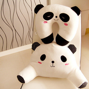 可爱卡通动物熊猫办公室护腰靠垫抱枕U型护颈枕毛绒玩具公仔礼物