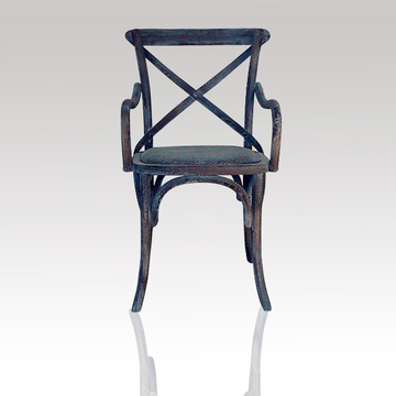 美式乡村欧式法式柞木做旧餐椅实木交叉背带扶手藤面餐厅咖啡椅子