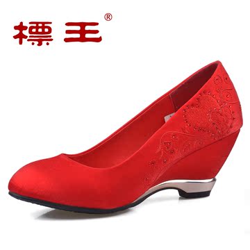 标王 老北京布鞋 春秋季绣花坡跟结婚鞋子女鞋单鞋红鞋新娘鞋单鞋
