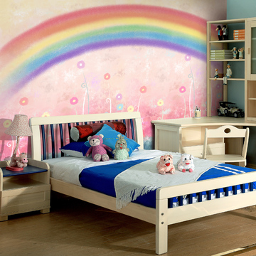彩虹儿童房背景墙 布壁布书房无缝3D无纺布 大型墙纸壁画自粘