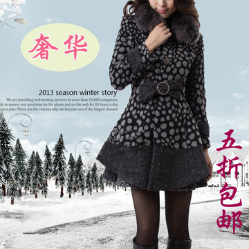 冬装新款女装正品羊绒大衣 韩版裙摆修身狐狸毛领羊毛呢外套大衣
