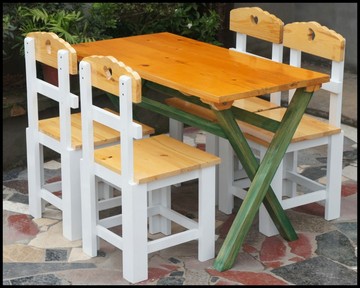 厂家直销 地中海风格实木餐桌椅 实木长桌 咖啡桌椅 甜品店桌椅