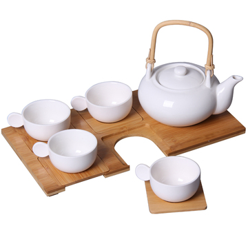 花狐狸家居 日用陶瓷茶具 五合一陶瓷杯茶壶 客厅装饰茶几摆设品