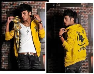 2013春韩版嘻哈格子两面穿加厚卫衣外套W301