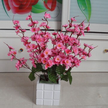 桃花朵朵开 桌面摆设仿真小桃花 带叶 仿真花 假花 家居 装饰花