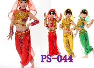 新款新疆服装儿童表演演出服装舞蹈服装女装庆典礼服女红色绿色
