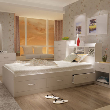 福润简约现代板式床高箱储物床1.2米1米简易单人床带抽屉床铺