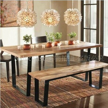 北欧宜家原木复古铁艺长方形长凳长餐桌椅工业风简约家庭用桌餐桌