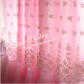 韩国进口代购淡粉色绣花蕾丝窗帘百褶窗纱成品飘窗遮光欧式田园纱