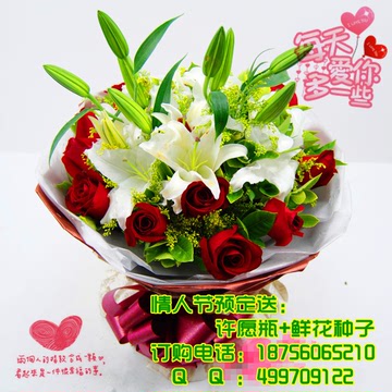 教师节安徽合肥上海杭州鲜花玫瑰百合混搭11朵玫瑰百合花束包邮