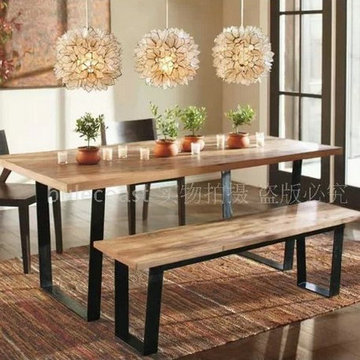 美式乡村北欧风情原木复古铁艺咖啡桌椅餐桌餐椅书长凳长餐桌椅