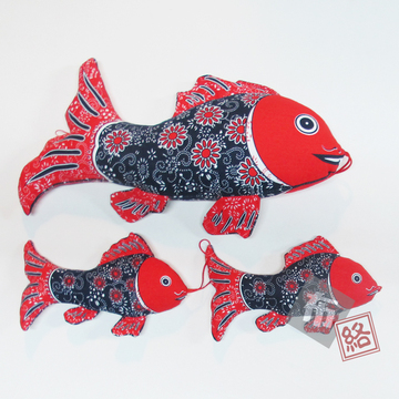 布络布艺年年有鱼挂件 创意礼品传统印染 新年墙上装饰民间工艺品