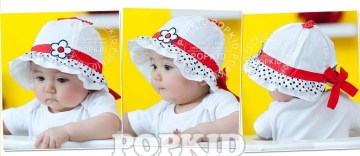 婴幼儿可调节盆帽宝宝纯棉渔夫帽儿童系带式圆顶帽一朵花点花边