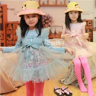 韩国童装女童2015春装儿童裙子宝宝碎花荷叶边长袖连衣裙IR7M