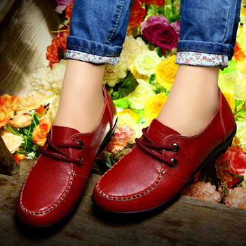 古奇天伦2014新款春红色单鞋 牛皮单鞋休闲平底平跟女鞋子低帮鞋