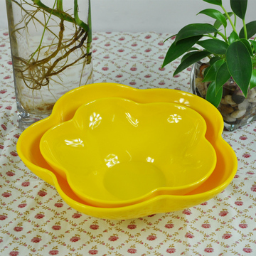 密胺果盘家庭用时尚果盘黄色莲花型果盘