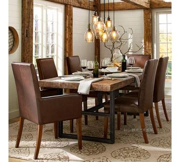 高档餐桌椅组合欧式现代简约铁艺复古饭桌做旧实木长条家用餐桌椅