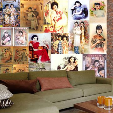 大型壁画酒店ktv酒吧咖啡厅背景壁墙纸 怀旧复古 上海旗袍女人