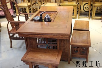 东阳木雕红木家具实木茶台茶桌明清古典木质非洲花梨六件套特价
