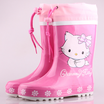 儿童束口保暖雨鞋卡通可爱猫防滑水鞋小学生韩版鞋可加保暖套胶鞋