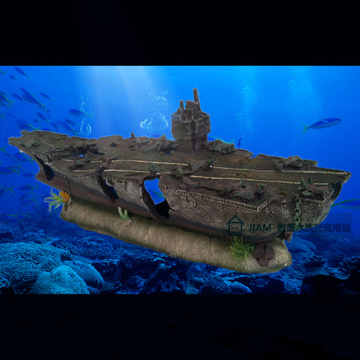 航空母舰模型水族箱鱼缸造景装饰用大缸装饰工艺品海底沉船海盗船