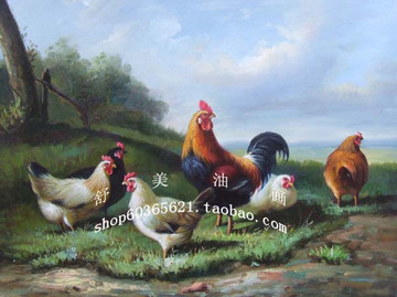 高档手绘动物油画鸡的伙伴装饰画家居无框画