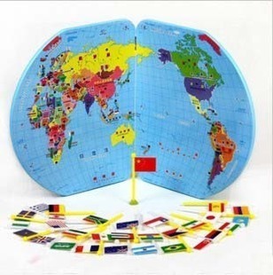 正版世界地图插国旗 木制益智认识世界地理国旗 儿童早教玩具小号