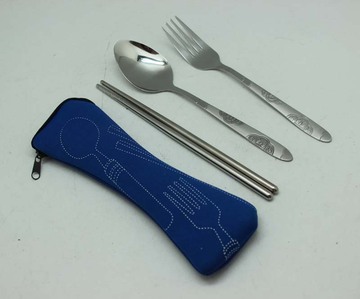 韩式食堂午餐餐具环保不锈钢筷勺叉套装 便携式 三件套带布包