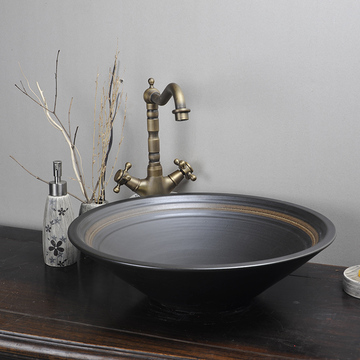 莫耶景德镇中式陶瓷卫浴艺术台盆仿古台上洗手盆黑色简约台面盆