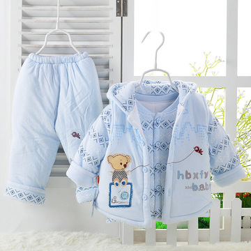 秋冬装0-1-2岁男女宝宝衣服冬天初生婴儿棉衣套装儿童马甲三件套
