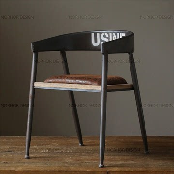 美式乡村/特价餐桌椅/复古工业风格/铁艺带实木坐垫办公椅/带扶手